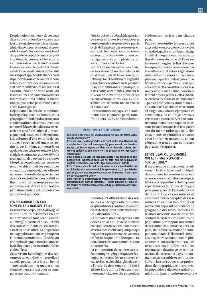 RESSOURCES EN EAU ET UTILISATIONS DANS LE MONDE, IDÉES REÇUES ET RÉALITÉS - Revue Progressistes