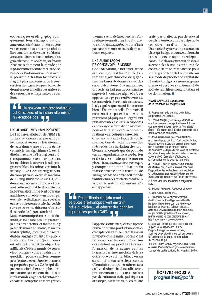 QU'EST CE QUE LA RÉVOLUTION NUMÉRIQUE ("Progressistes - revue PCF)