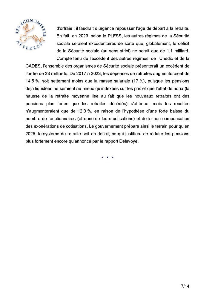 Le déficit de la Sécurité sociale, un mensonge d'Etat 21 Octobre 2019 - Henri Sterdyniak (Economistes Attérés)