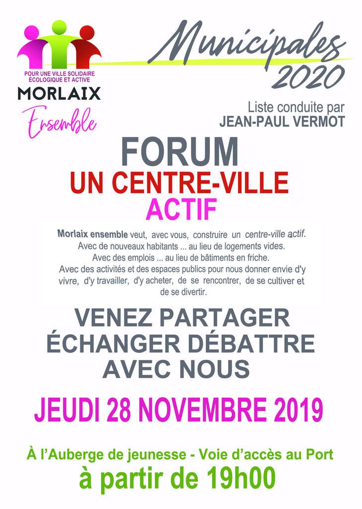 Municipales - jeudi 28 novembre, 19h : Forum de la liste Morlaix Ensemble : redynamiser le centre-ville et le commerce à Morlaix