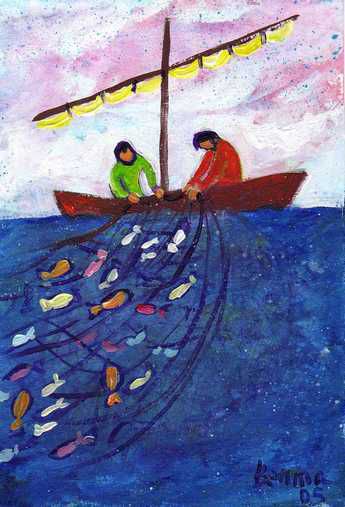 le filet protecteur rempli de poissons