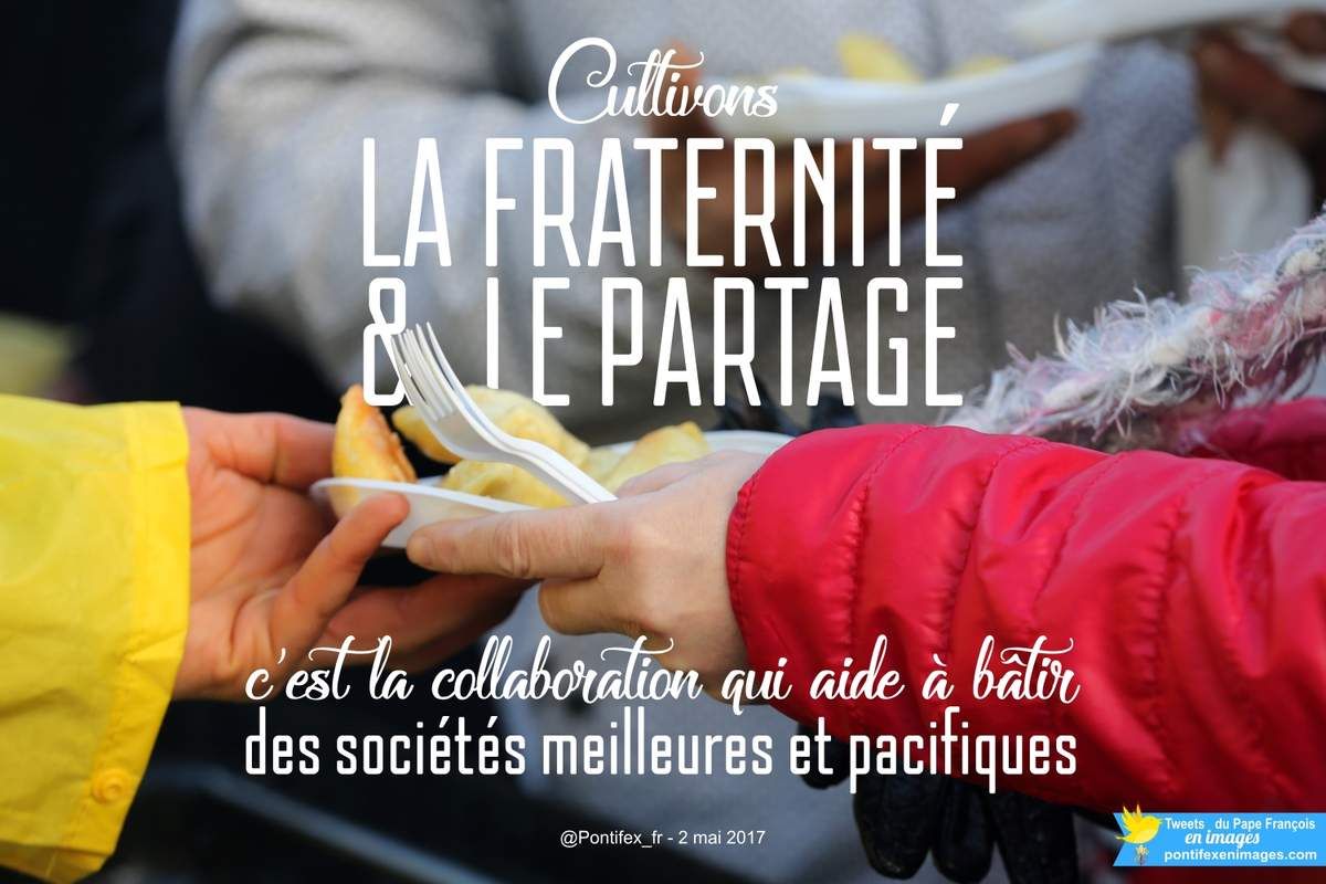 "Cultivons la fraternité et le partage : c'est la collaboration qui ai de à bâtir des sociétés meilleures et fraternelles." (Pape François)