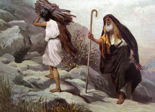 Abraham et Isaac monte sur la montagne pour un sacrifice