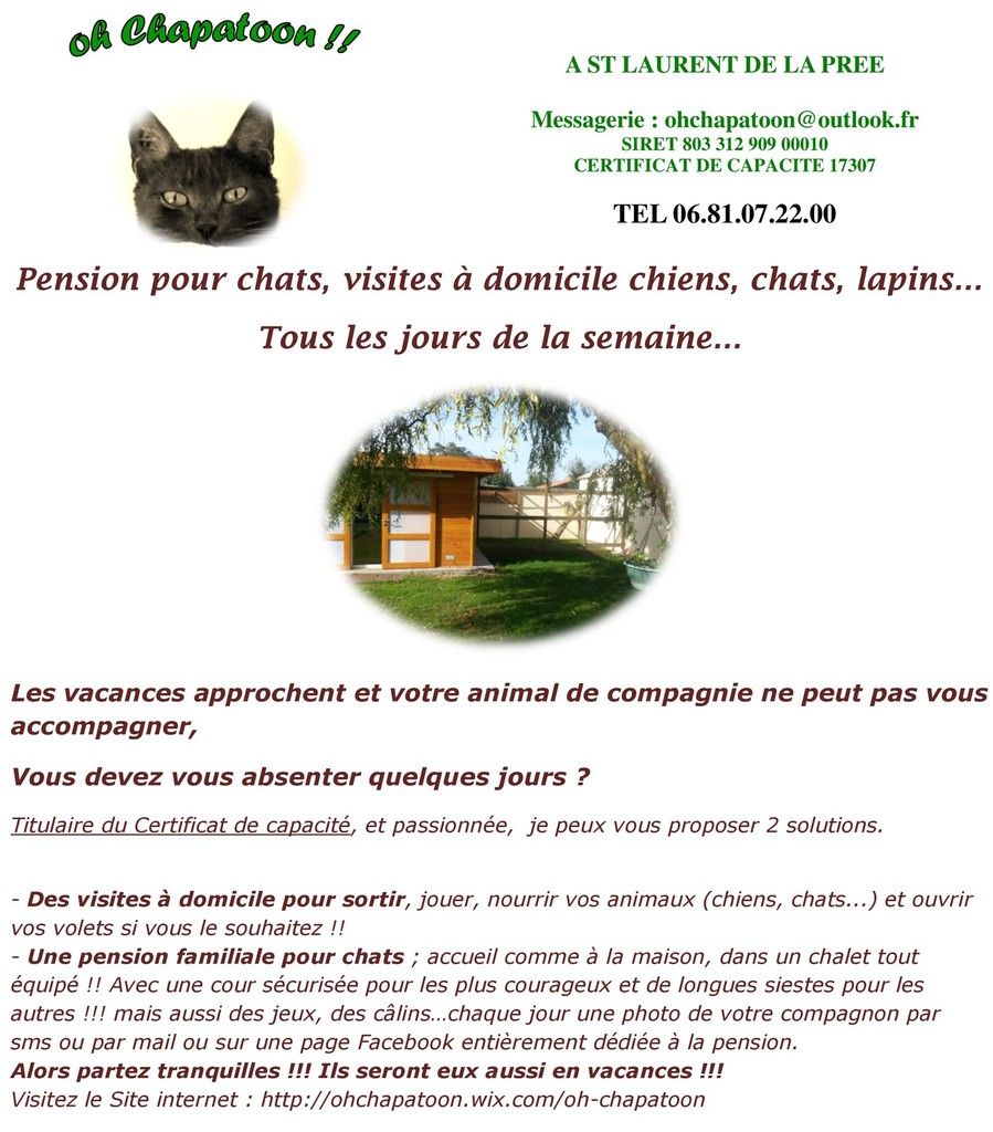 "Oh Chapatoon !" garde vos animaux pendant les vacances