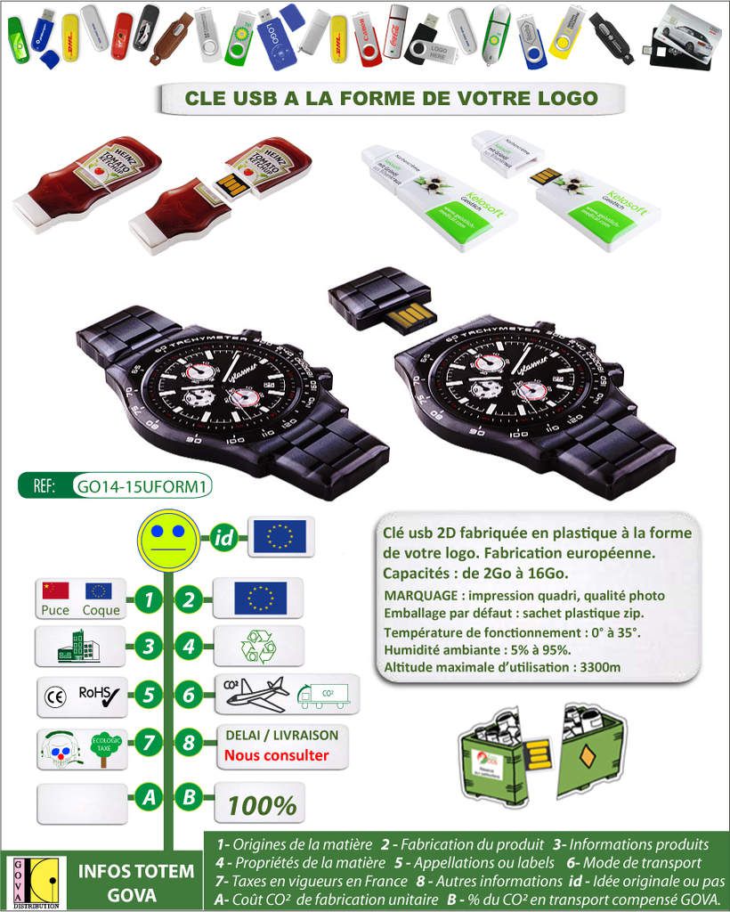 Cles usb publicitaires sur mesure en 2D GO14-15UFORM1