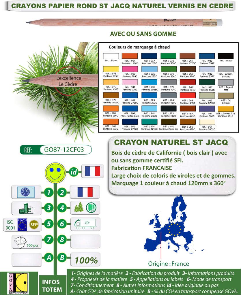 Crayon papier naturel St Jacq en Cedre- ref GO87 12CF03