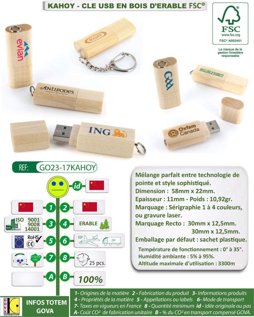 Clé USB KAHOY en érable certifié FSC