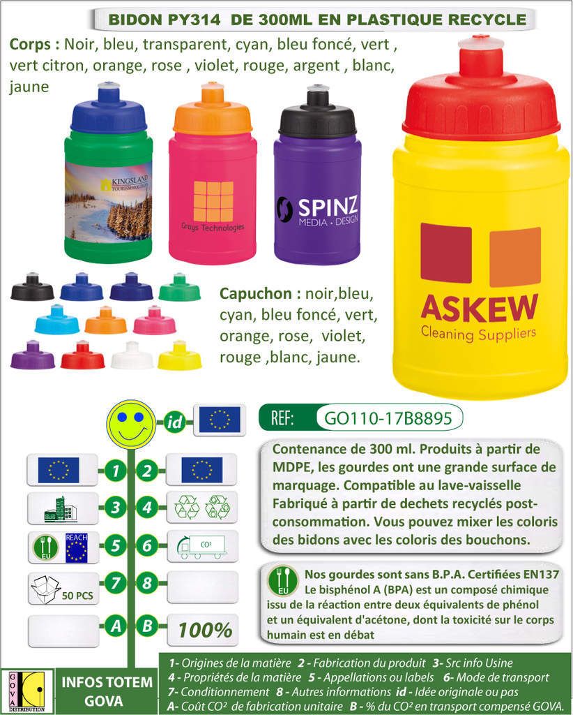 Bidon 300ml en plastique recyclé