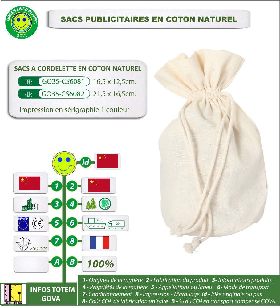 Pochons en coton naturel avec cordelette