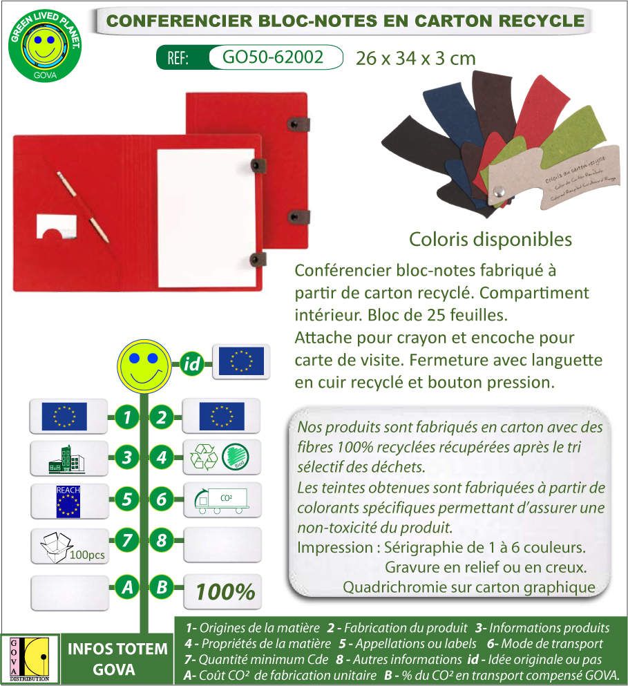 Porte-documents bloc-notes en carton recyclé avec divers aménagements intérieurs - GO50-62002