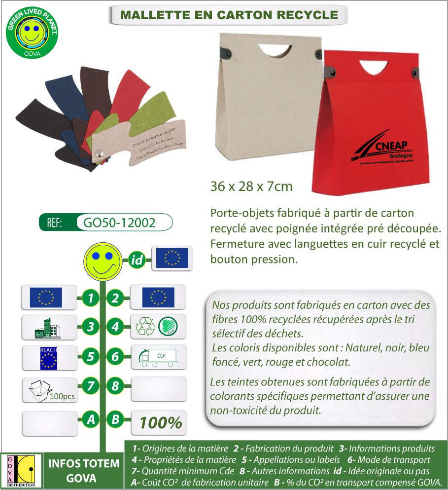 Porte-documents en carton recyclé avec fermeture avec 2 languettes en cuir recyclé et bouton pression - GO50-12002