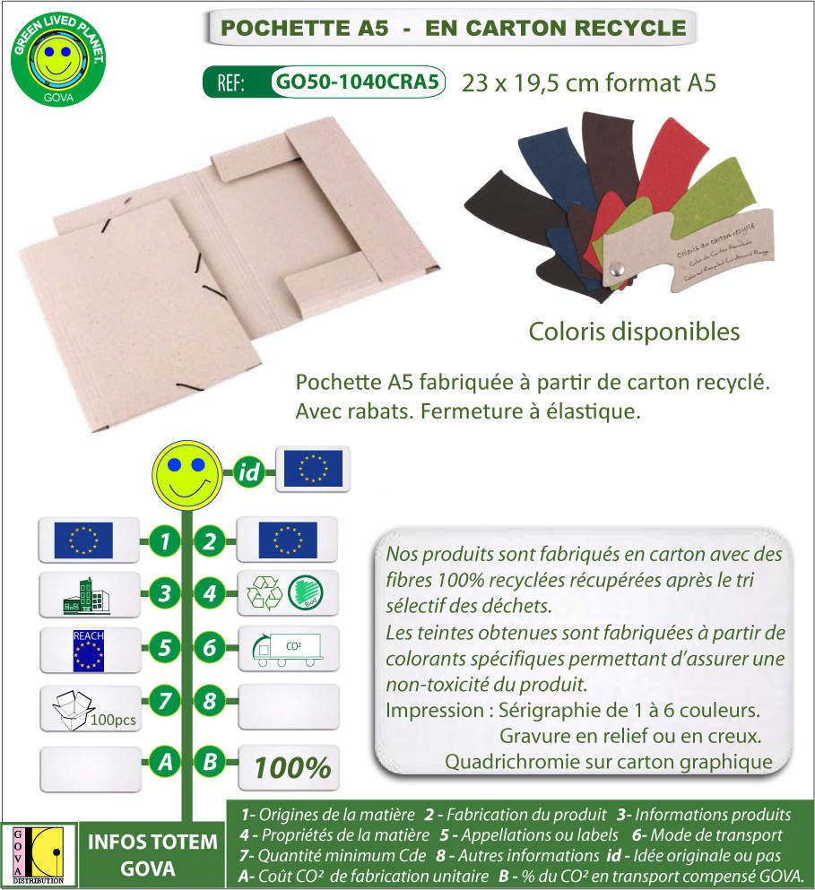 Porte-documents au format A5 en carton recyclé avec fermeture à élastique - GO50-1040CRA5