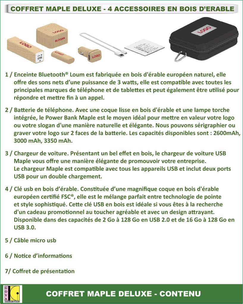 Coffret 4 accessoires maple de luxe pour la téléphonie - GO23-18MLUXE