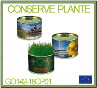 Plantes en boite de conserve avec marquages publicitaires