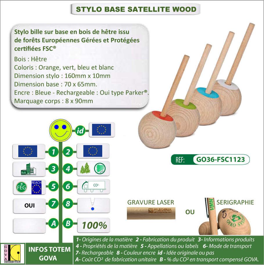 Stylo de comptoir satellite wood bois certifié FSC