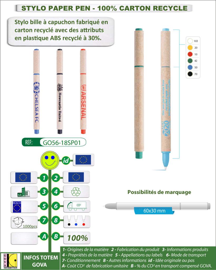 Stylo publicitaire en carton cent pour cent recyclé avec les attributs en abs recyclé ECO-CARTON 3