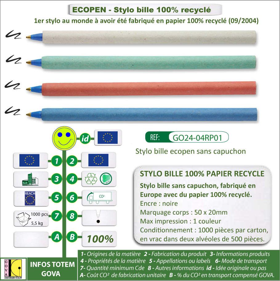 premier stylo bille au monde fabriqué en carton 100 pour 100 recyclé - ECOPEN