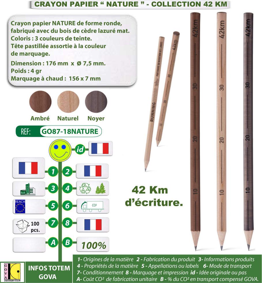 Crayons papier publicitaire NATURE fabriqués en bois de Cèdre - Collection 42 km