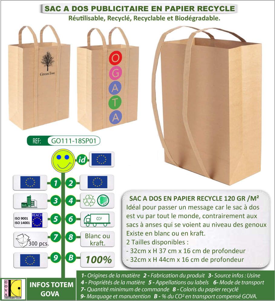 sac à dos publicitaire en papier recyclé - GO111-18SP01