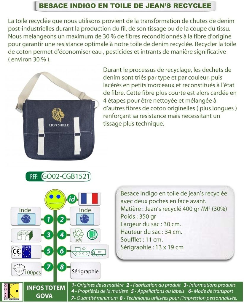 Besace en toile de jean's recyclée - GO02-CGB1521