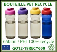 Bouteille de sport 650 ml en plastique PET 100% recyclé - GO12-19RECY650