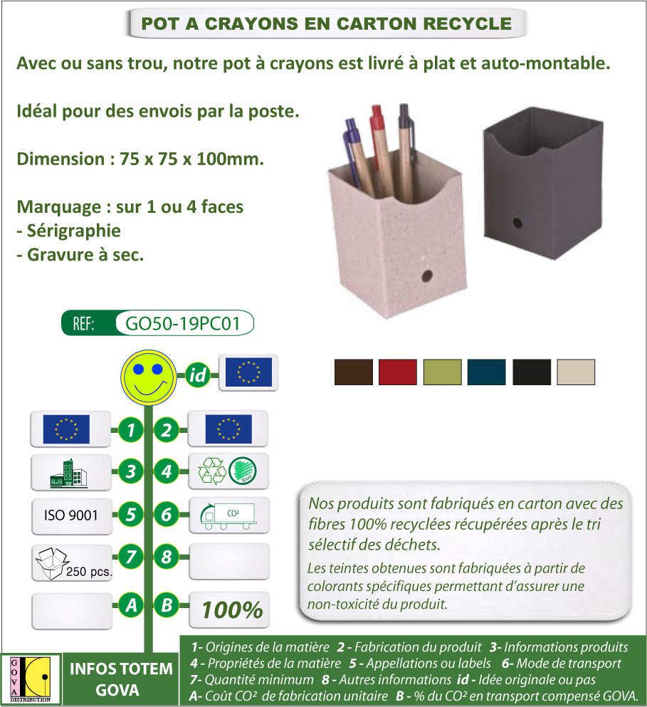 Pot à crayons en carton recyclé auto montable - GO50-19PC01