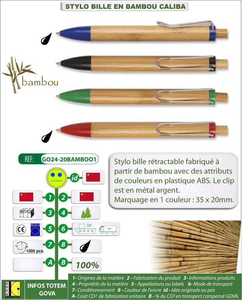 Stylo bille CALIBA en bambou et ABS avec marquage personnalisé - GO24-20BAMBOO1