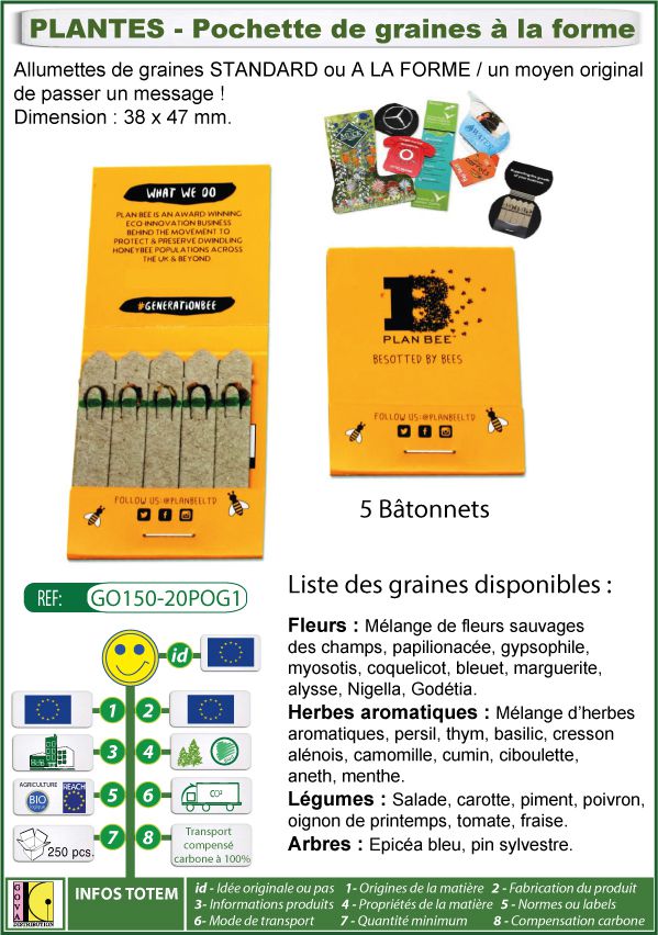 Pochette de 5 bâtonnets de graines biologiques publicitaire - GO150-20POG1