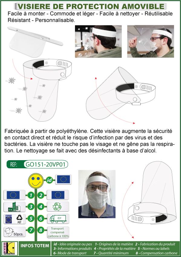 Visière de protection amovible contre les virus et les bactéries