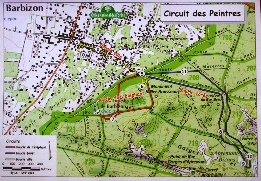 Le circuit des Peintres de Barbizon Source :  document réalisé par L'office de Tourisme et de l'O.N.F. de Fontainebleau