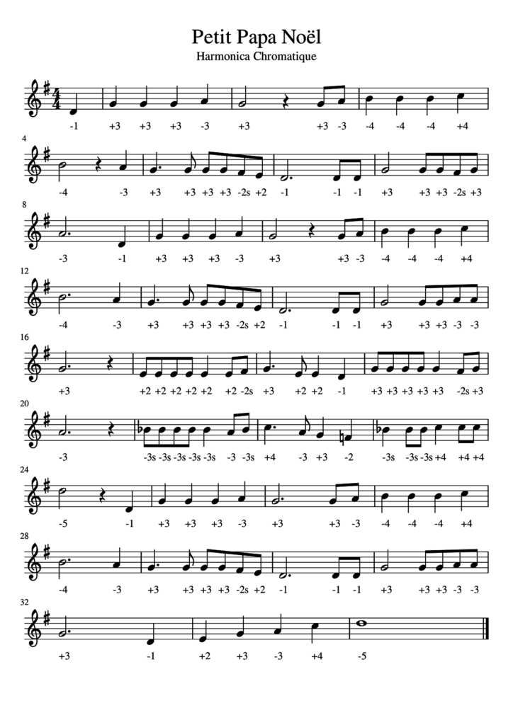 Petit Papa Noël - Harmonica chromatique et diatonique - FREE - PARTITION  GRATUITE - Le blog du site apprendrelharmonica.com