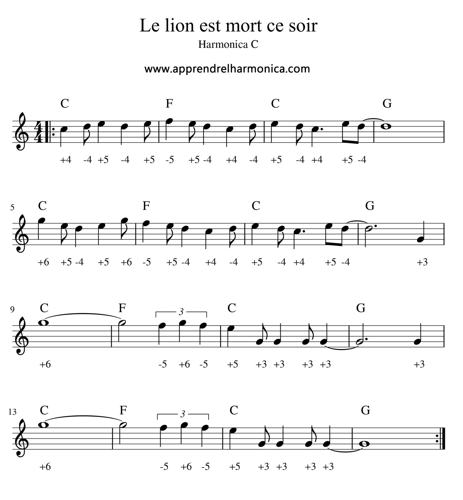 Le lion est mort ce soir - Harmonica C - Le blog du site  apprendrelharmonica.com