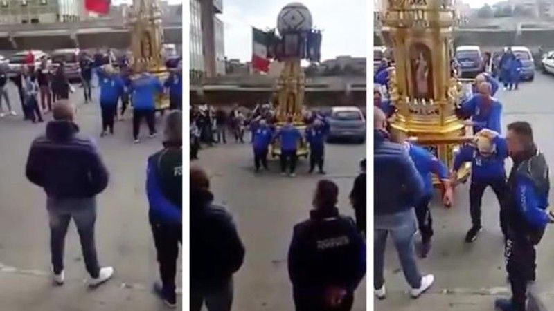La danza della vara davanti alla casa del boss del clan dei Santapaola