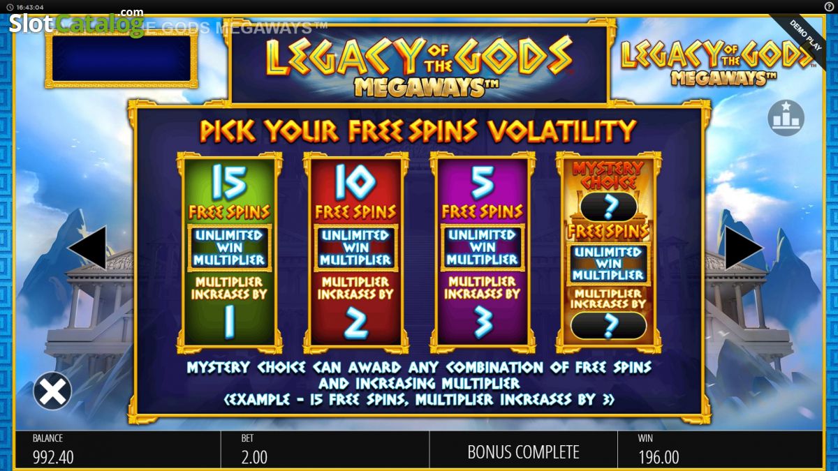 machine à sous mobile Legacy of the Gods Megaways free spins
