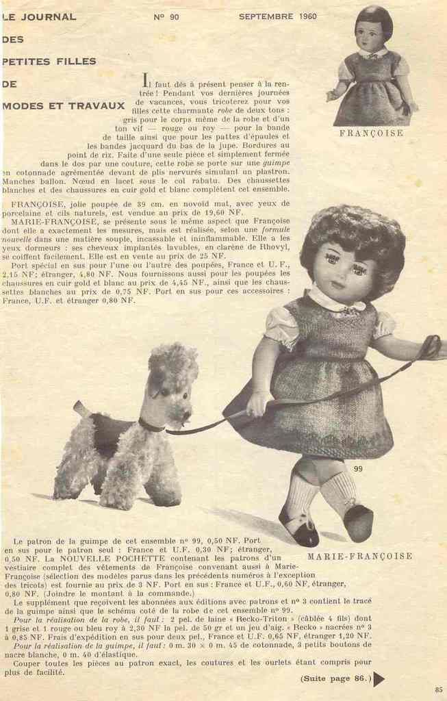 Patron poupée Françoise Modes et travaux septembre 1960 - Françoise ...