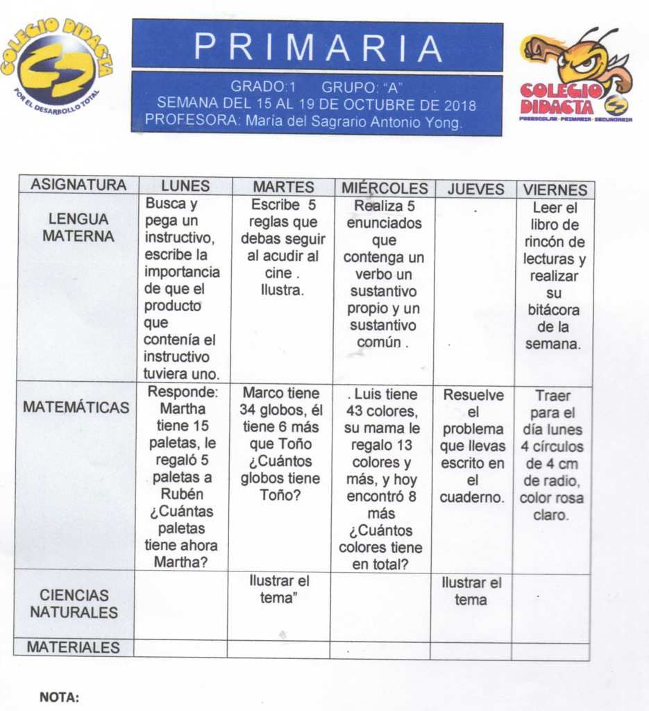 Tareas Primara El Blog De Colegio Didacta