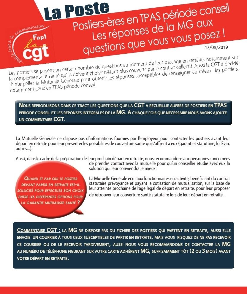 Les Tpas Et La M G Retraites C G T Poste 13 Le Post Hier
