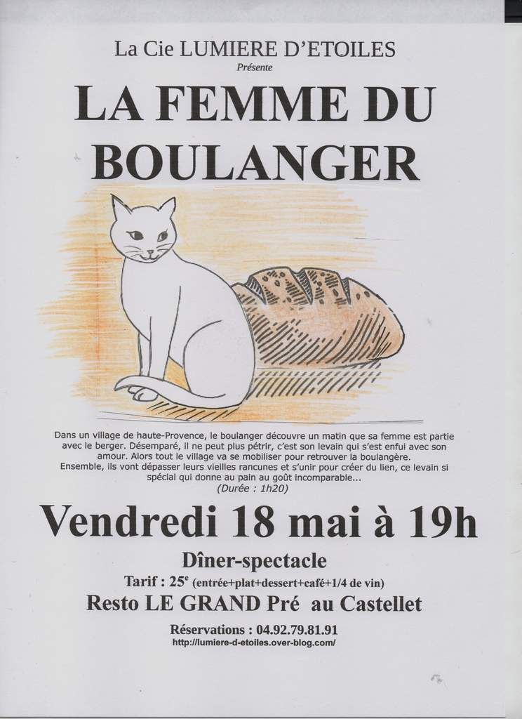 LA FEMME DU BOULANGER par la Cie LUMIERE D'ETOILES prochaines représentations