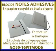 Notes adhesives ou post-it dans un étui en polypropylene avec fermeture a elastique GO50-16PITMOD6