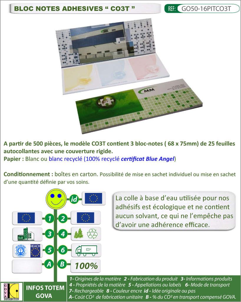 Set de 3 bloc-notes autocollantes pour la communication GO50-16PITCO3T