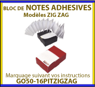 Notes adhesives ou post-it techniques et publicitaires avec boite devidoir en carton ou polypropylene GO50-16PITZIGZAG
