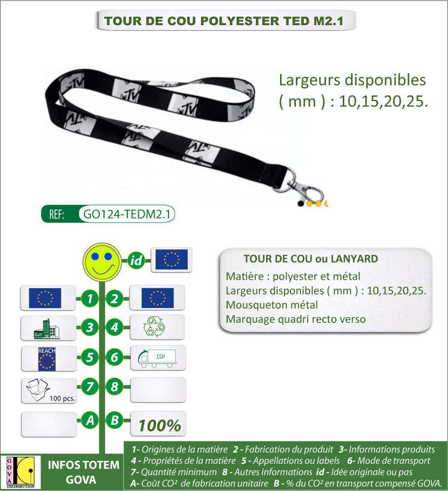 tour du cou ou lanyard en polyester marquage en quadri