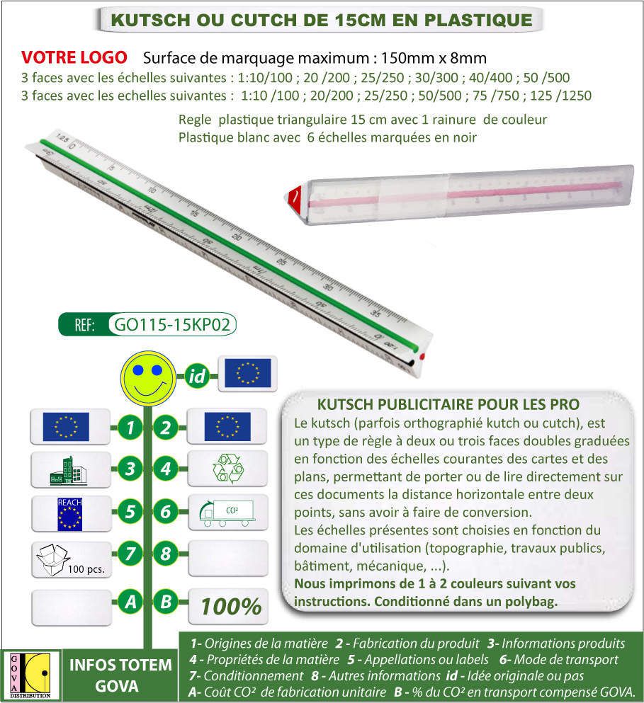 Kutch de 15 cm en plastique blanc avec l'impression de vos échelles sur mesure et de votre logo - fabrication européenne