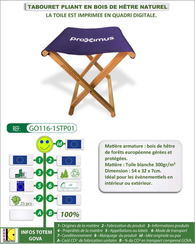 Tabouret pliant fabrication européenne - impression de la toile en quadri
