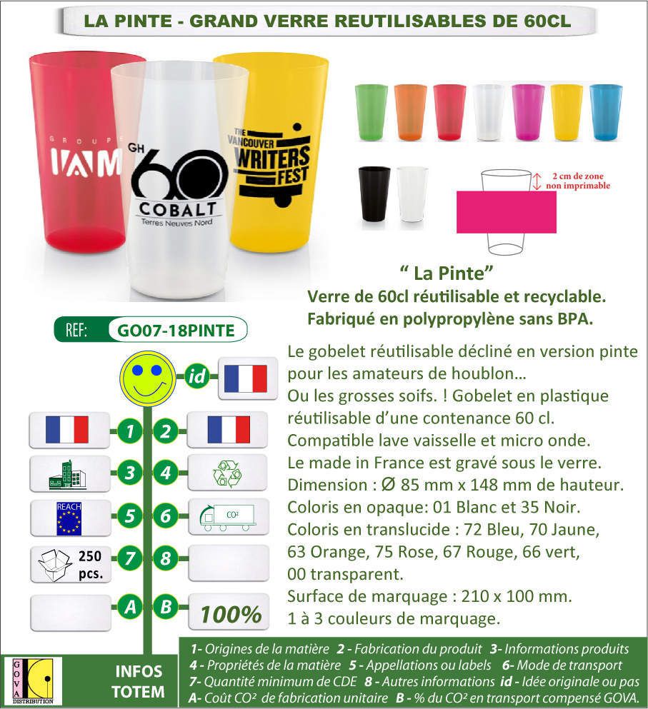 La pinte - verre publicitaire de 60 cl en polypropylène - GO07-18PINTE