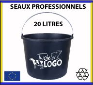 Seau en plastique recyclé noir de 20 litres fabrication européenne