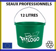 Seau en plastique recyclé vert ou bleu de 12 litres fabrication européenne