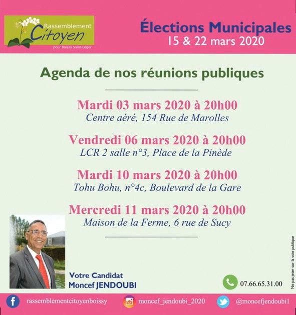 Agenda de nos réunions publiques