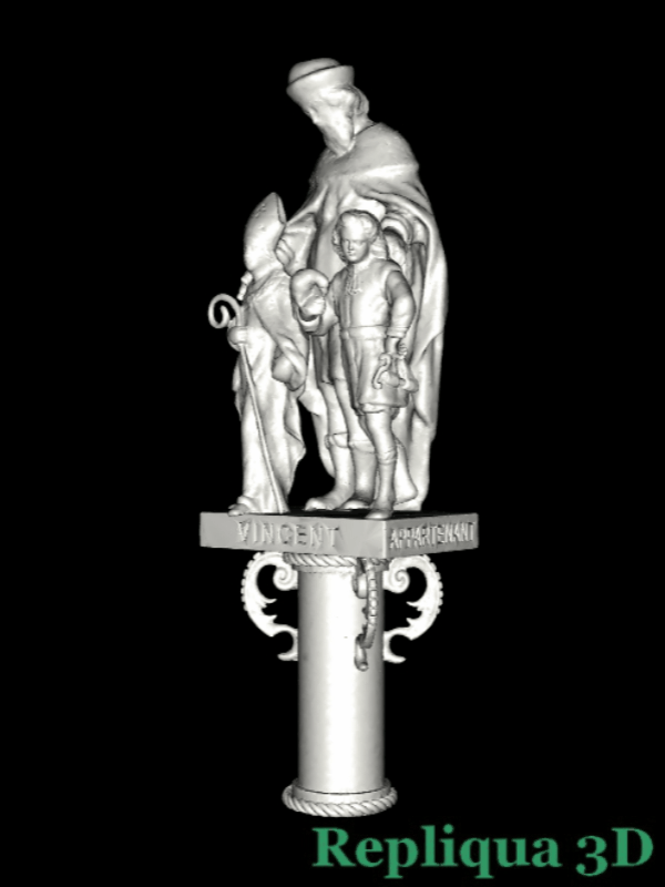 Présentation dynamique du fichier allégé de la prise d'empreinte numérique (scan 3D) de la statue de Saint Vincent (Soignies) - Repliqua 3d: sculpture, copie, modélisation, restauration d'oeuvres d'art 