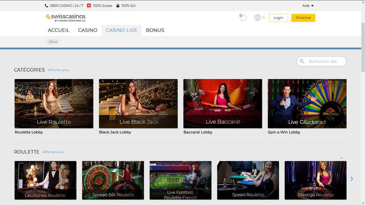 Swiss Casinos : casino en ligne live en Suisse